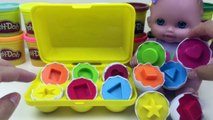 Shape Sorting Eggs with Baby Doll and Play-doh Learn Colours and Shapes