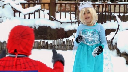 Spiderman & Frozen Elsa POO SNOW BALLS w/ Joker & Maleficent - Funny Kids Superheroes in Real Life