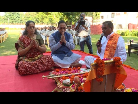 Gujarat CM Vijay Rupani performs 'Shastra Puja' on Dusshera festival in Gandhinagar