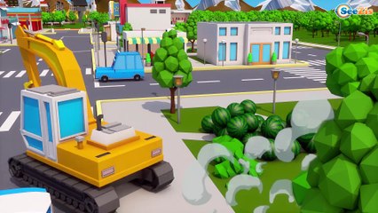 Learn Colors with Big Yellow Excavator | Bad Kid Plays with Color Balls Little Cars & Trucks