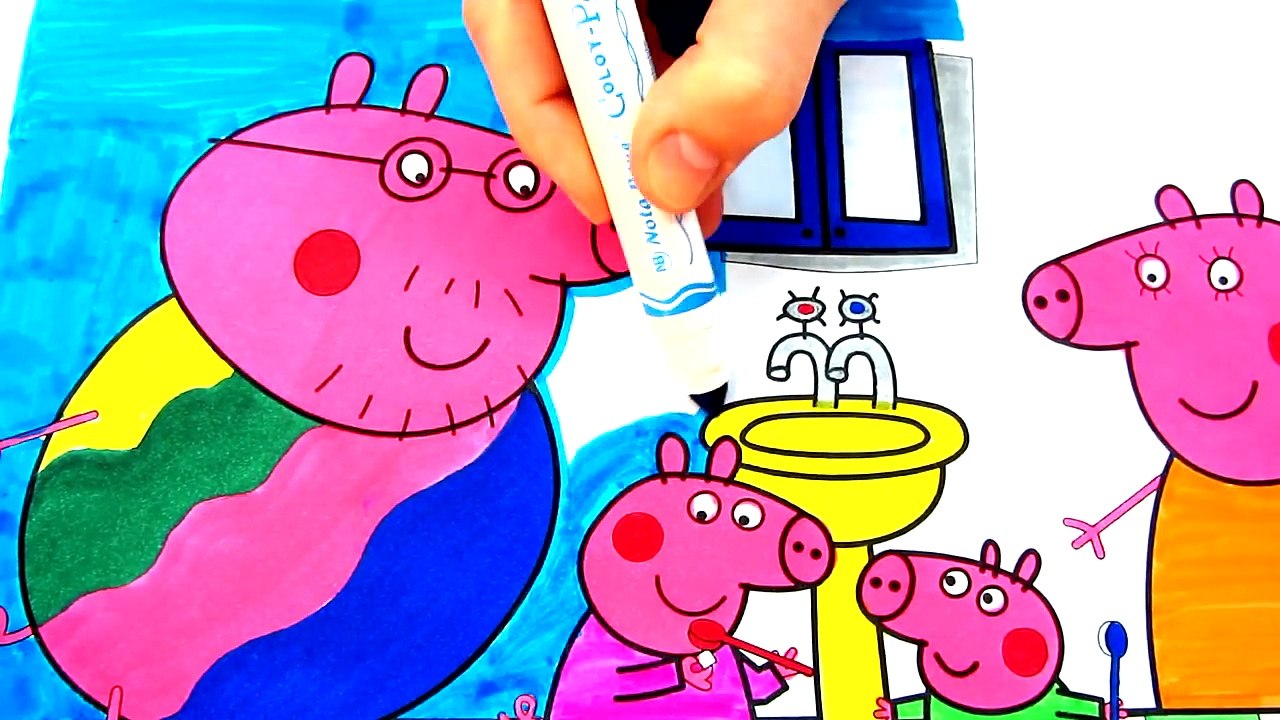 Peppa Pig Brushing teeth with Daddy Pig Coloring Book Pages Video For