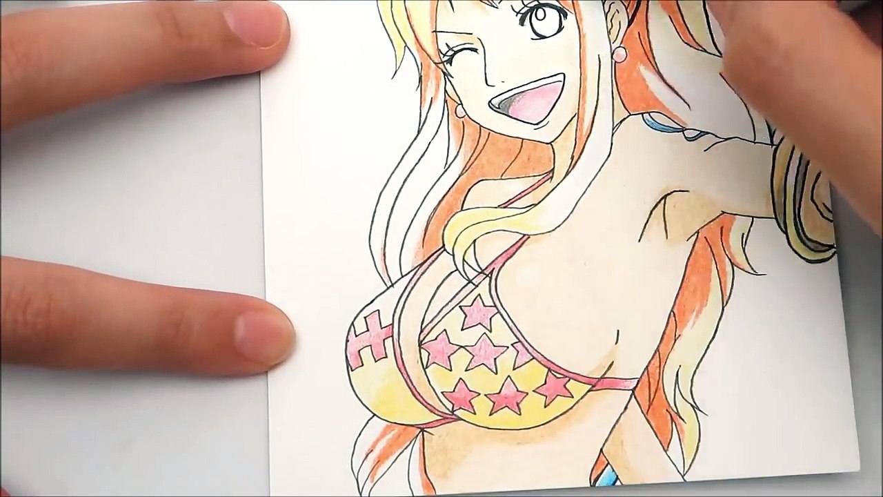 【黒ペン一発描き】 ワンピースのナミを描いて塗ってみた