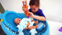Baby Doll Bath Time with Color Bath Paint Foam, Babies Bath Toys