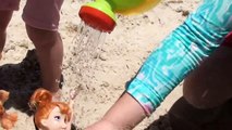 Anna and Elsa Toddlers Beach Vacation Part 3 Sandcastles Silly Fun Swimming Frozen Toys In Action
