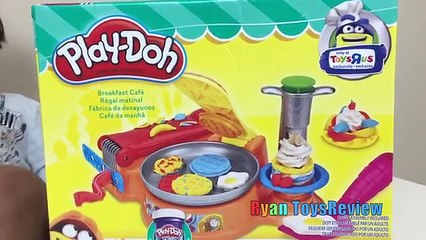 Play Doh Breakfast Cafe toys for Kids Waffle Maker Play Dough Food Playset Ryan ToysReview