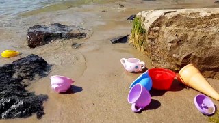 Kids playing on the beach with sand and toys. Video compilation 2017