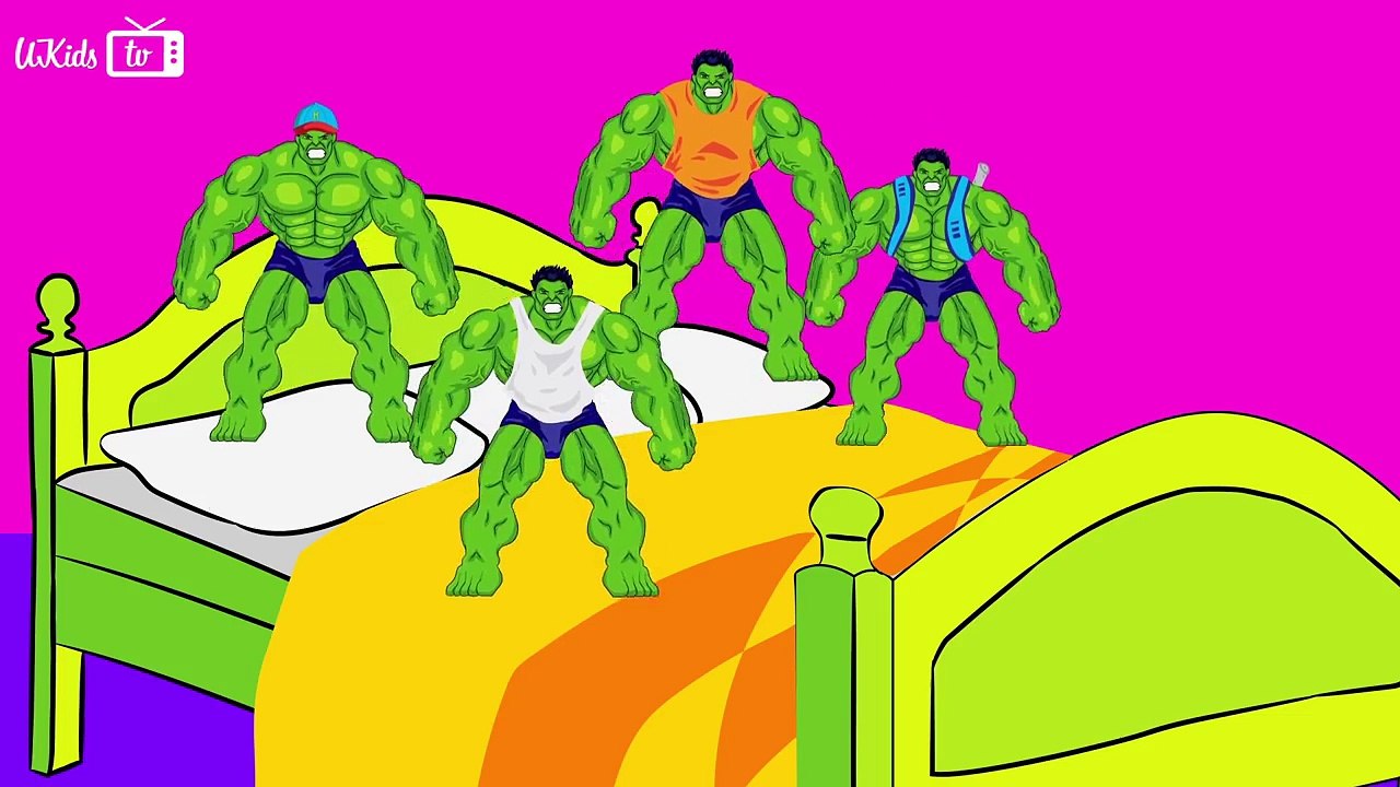 5 Little HULK Jumping on the Bed. Nursery Rhyme for Children