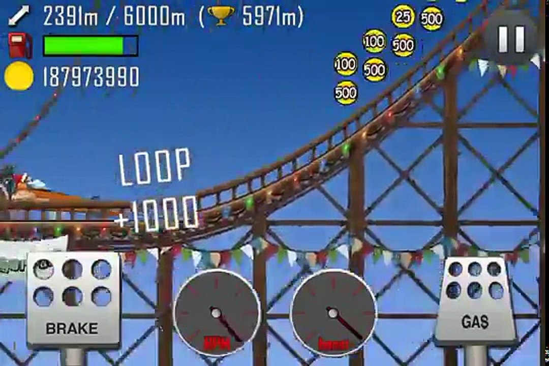 Hill climb racing: Roller Coaster. 5988 meters with Dragster [WARNING: EAR RAPE]