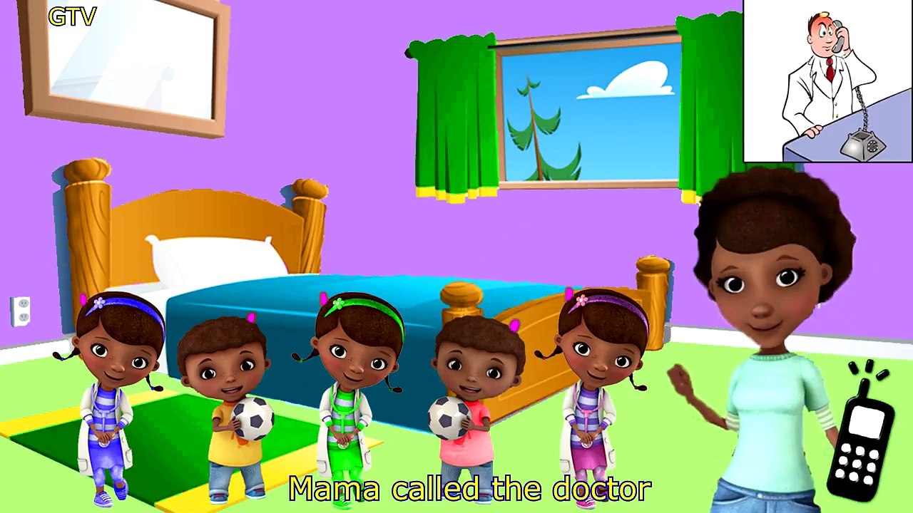 Five Little Doc McStuffins Jumping on the Bed | 5 Little Monkeys Jumping on the bed Nursery Rhymes