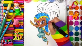 Coloring for Kids Shine from Shimmer and Shine Coloring Pages with marker and Paint
