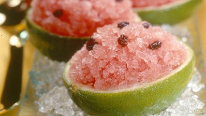 Watermelon Granita Filled Lime Cups