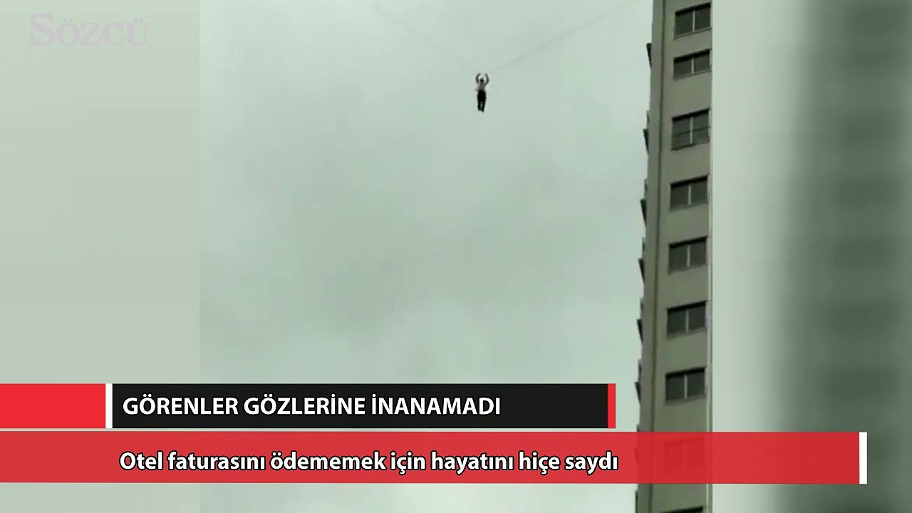 Otel ücretini ödememek için telefon tellerine tutunarak kaçmaya çalıştı