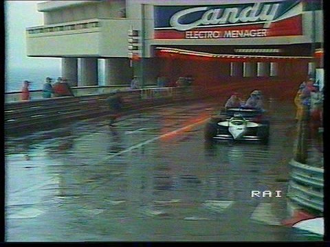 Gran Premio di Monaco 1984: Ritiro di C. Fabi, toccata di A. Senna sul cordolo e sorpasso di Mansell a Prost