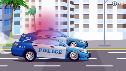Gros Véhicules de Service Pour Petits Enfants - La Voiture de police - Dessin animé éducatif