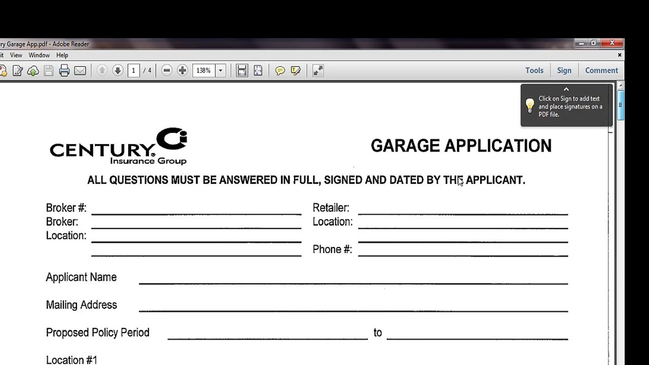 CENTURY GARAGE KEEPER POLICY
