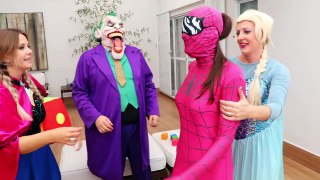 Frozen Elsa LEARN COLORS & NUMBERS WITH COLORED BALLOONS! w/ Anna Pink Spidergirl Joker in Real Life