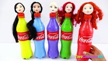 Disney Princess Bottles Coca Cola Learn Colors Surprise Toys Frozen Rapunzel Finger Family Kids
