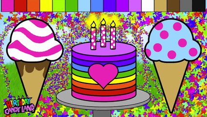 Learn Colors and Color Rainbow Ice Cream Birthday Cake Coloring Pages for Kids
