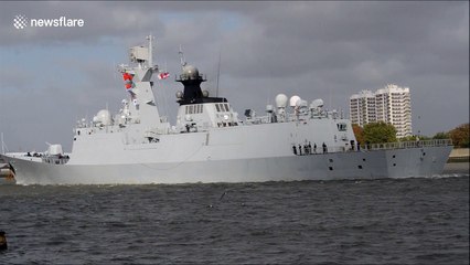 Chinese Navy stealth frigates head up River Thames to London