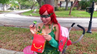 McDonald Drive Thru w/ Baby Snow White, Poison Ivy, Hulk funny superhero video in real life