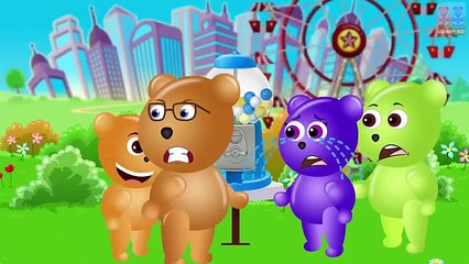 Mega Gummy bear chewing bubble gum from gumball machine finger family daddy song for fun