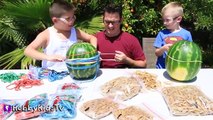 EXPLODING Watermelon! Rubber Band Challenge + Dinosaur Eats. Fun w/HobbyGuy HobbyKidsTV