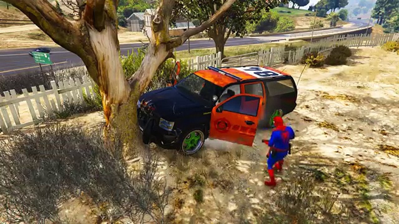 Orange Police Cars for Kids in Funny Cartoon Spiderman Policeman with Nursery rhymes Songs