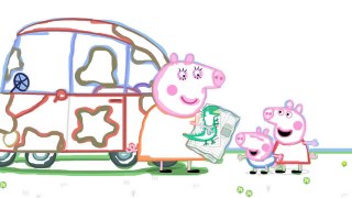 Мультфильм Свинка Пеппа моет машину, рисуем