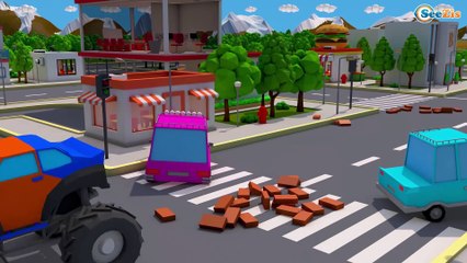 Tractor w Giant Excavator & Bulldozer Real Construction Trucks 3D Kids Cartoon Cars & Trucks Stories