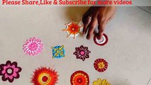 25 RANGOLI Flower Making Techniques Using matchstick,bangles,toothpick by Creative Hands