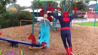 SPIDER BABY vs FROZEN ELSA POOP COLOURED BALLS Spiderman, Maleficent & Pink Spidergirl Superhero 4K