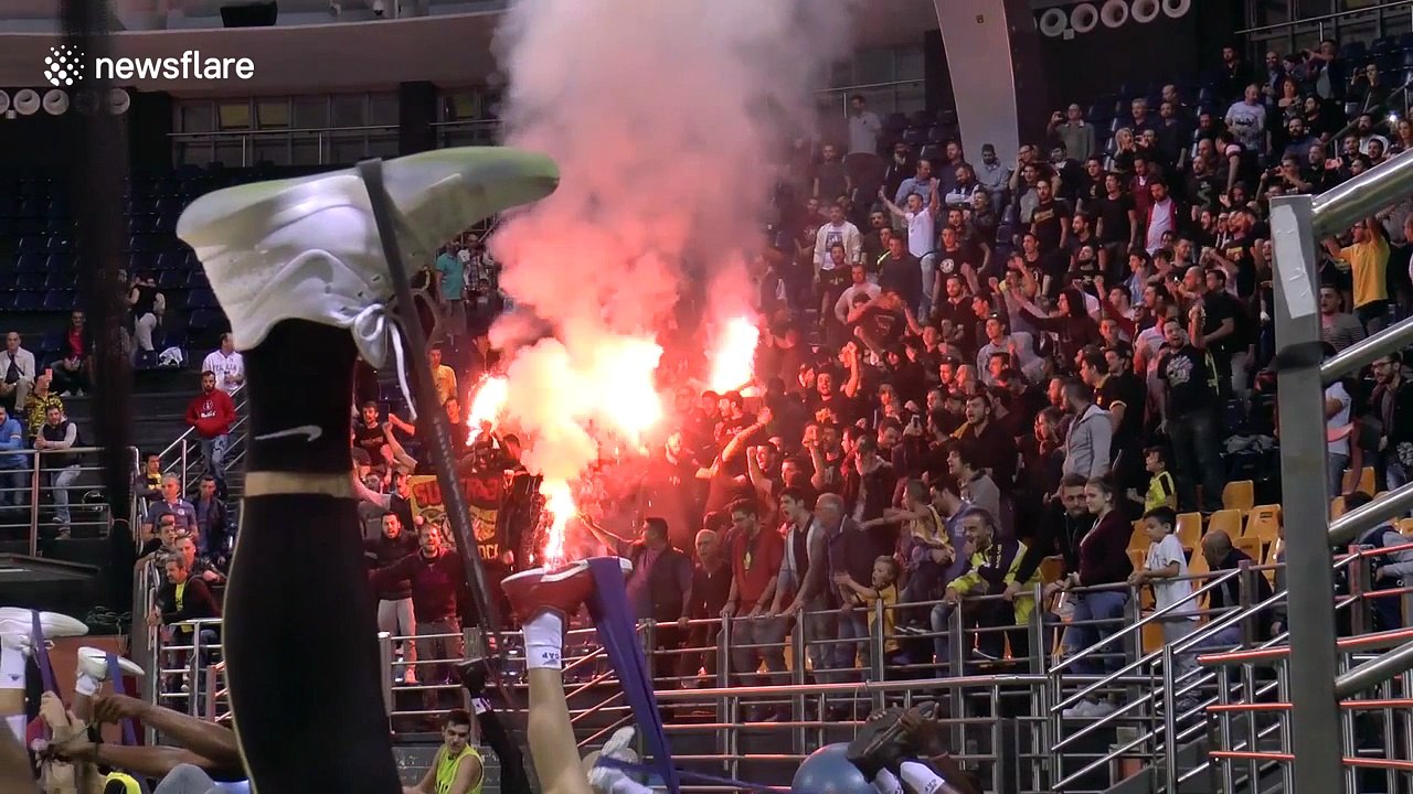 Greek basketball fans light flares at indoor team practice - video  Dailymotion