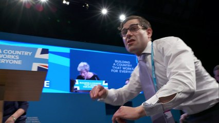 Theresa May's speech interrupted by prankster with fake P45