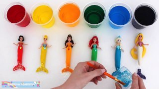 Learn Rainbow Colors with Play Doh & Disney Princess Mermaids & Water Paint * RainbowLearning