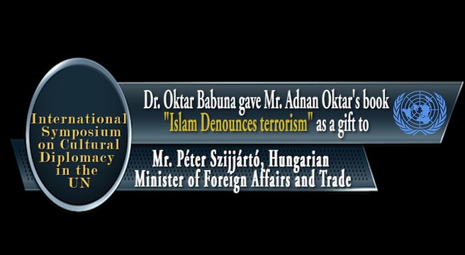 Dr. Oktar Babuna gave Mr. Adnan Oktar's book Islam Denounces terrorism as a gift to Mr. Péter Szijjártó, Hungarian Minister of Foreign Affairs and Trade