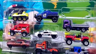 Toy Trucks. Big garage of Matchbox. Fire, police and there are a lot of other machines. PlaySet
