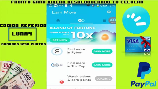 Gana Dinero Desbloqueando tu movil con Fronto App, Paypal y Visa Virtual Todos los Paises