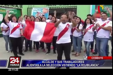 Chimbote: alcalde y sus trabajadores inician labores vistiendo la camiseta peruana
