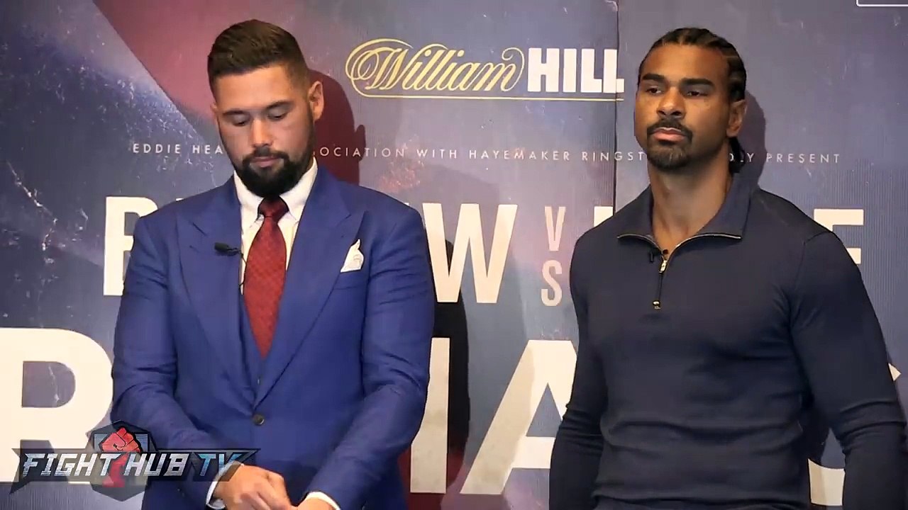 TONY BELLEW TRIES TO INTIMIDATE & STARE DOWN DAVID HAYE! BELLEW VS HAYE 2 FULL FACE OFF VIDEO-6ZO_nH3uOrE