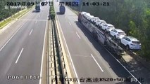 Lorry crash leaves dozens of baskets containing ducks on motorway