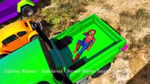 Colors Offroads Cars in Trouble! Colors Cars & Train in Spiderman Cartoon with Nursery Rhymes Songs