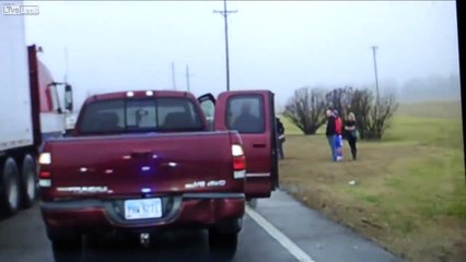 Semi Truck Runs Over A Trooper After Being Hit