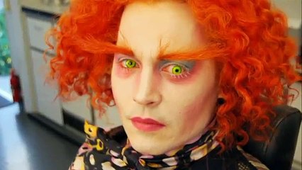 Johnny Depp changing into The Mad Hatter