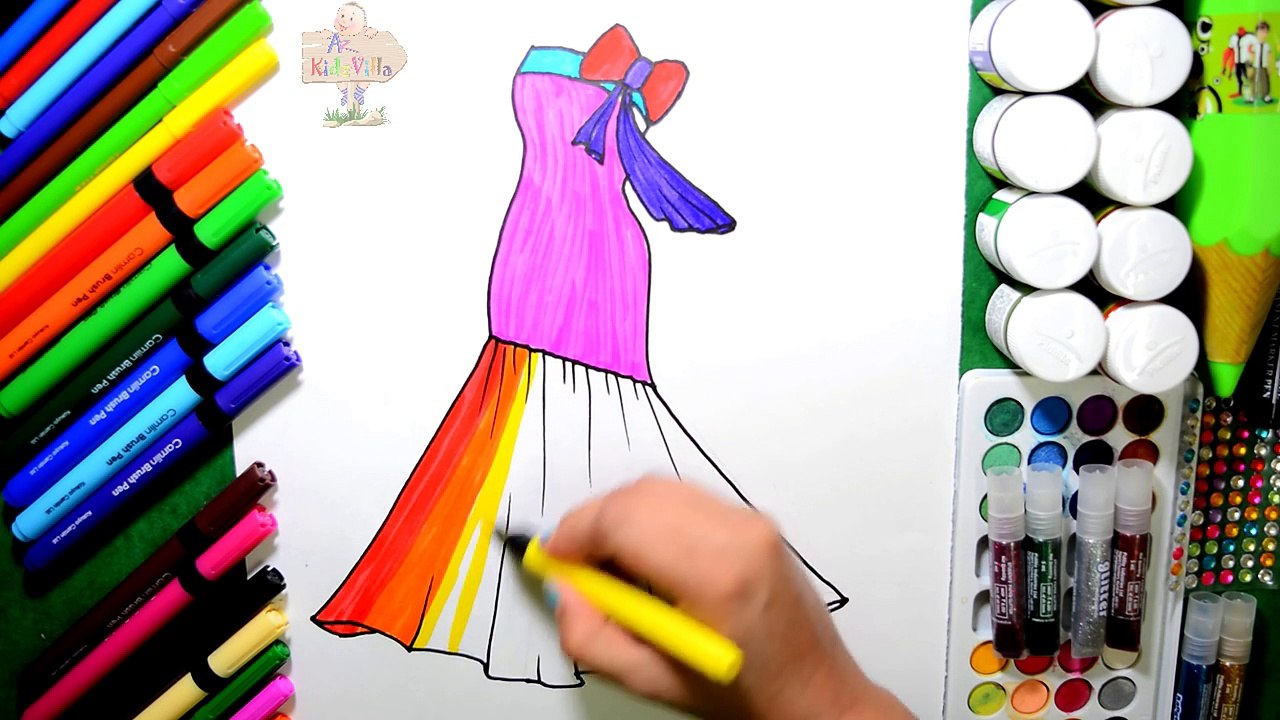 Draw and Color Princess Rainbow Dress Coloring Page and Learn Colors for Kids