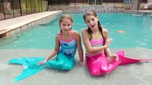 4 Fun Mermaid Tail Swimming Pool Challenges! Mermaids in real life | Annie & Hope JazzyGirlStuff