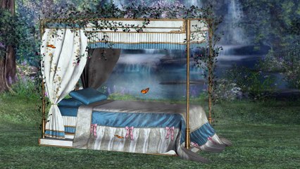 Fantasy Relaxing Bed by a Waterfall Animation with Butterflies