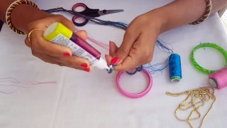 making of silk thread designer bangles - fish bone knot design bangles
