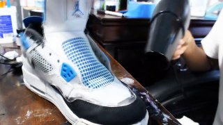 Military Blue Jordan 4 Full Custom Timelapse + On Feet Photo Blue 4s