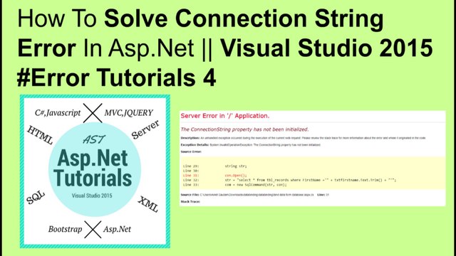 How to solve connection string error in asp.net || visual studio 2015 #error tutorials 4