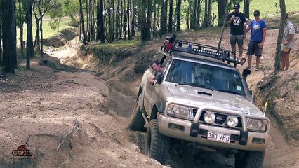 Nissan Patrol GU, Navara and Jeep Wrangler JK offroading on camp road